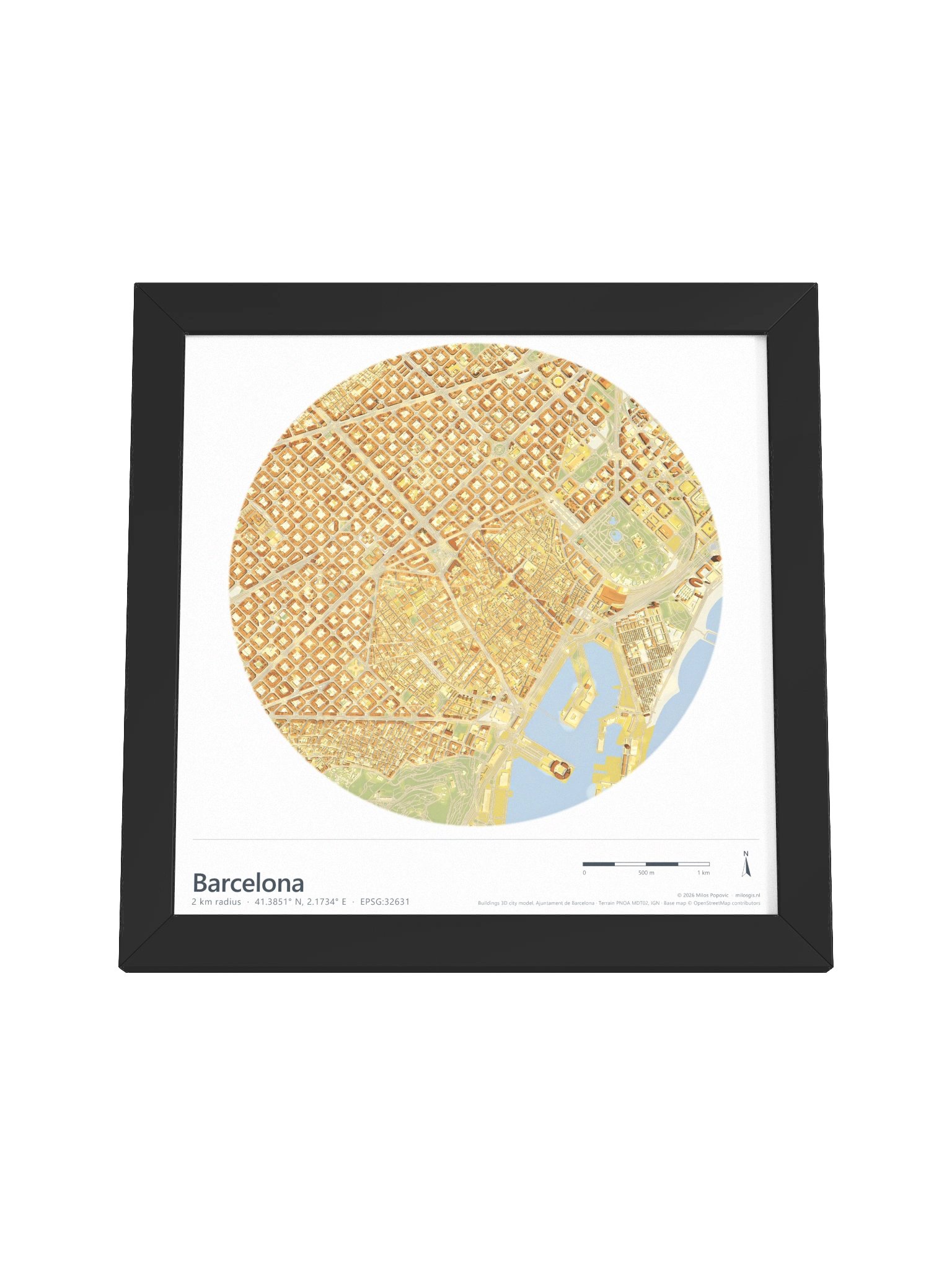 Barcelona: Path-Traced 3D City Map · Framed Matte Poster product image (32)
