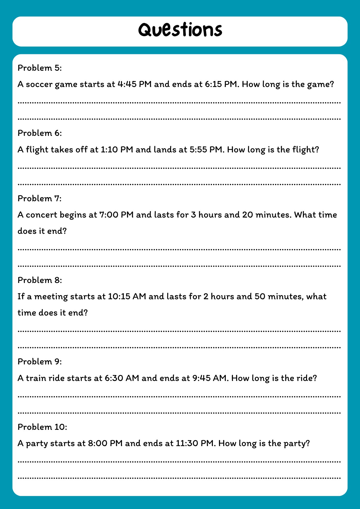Elapsed Time Practice Worksheet - 10 Word Problems product image (2)