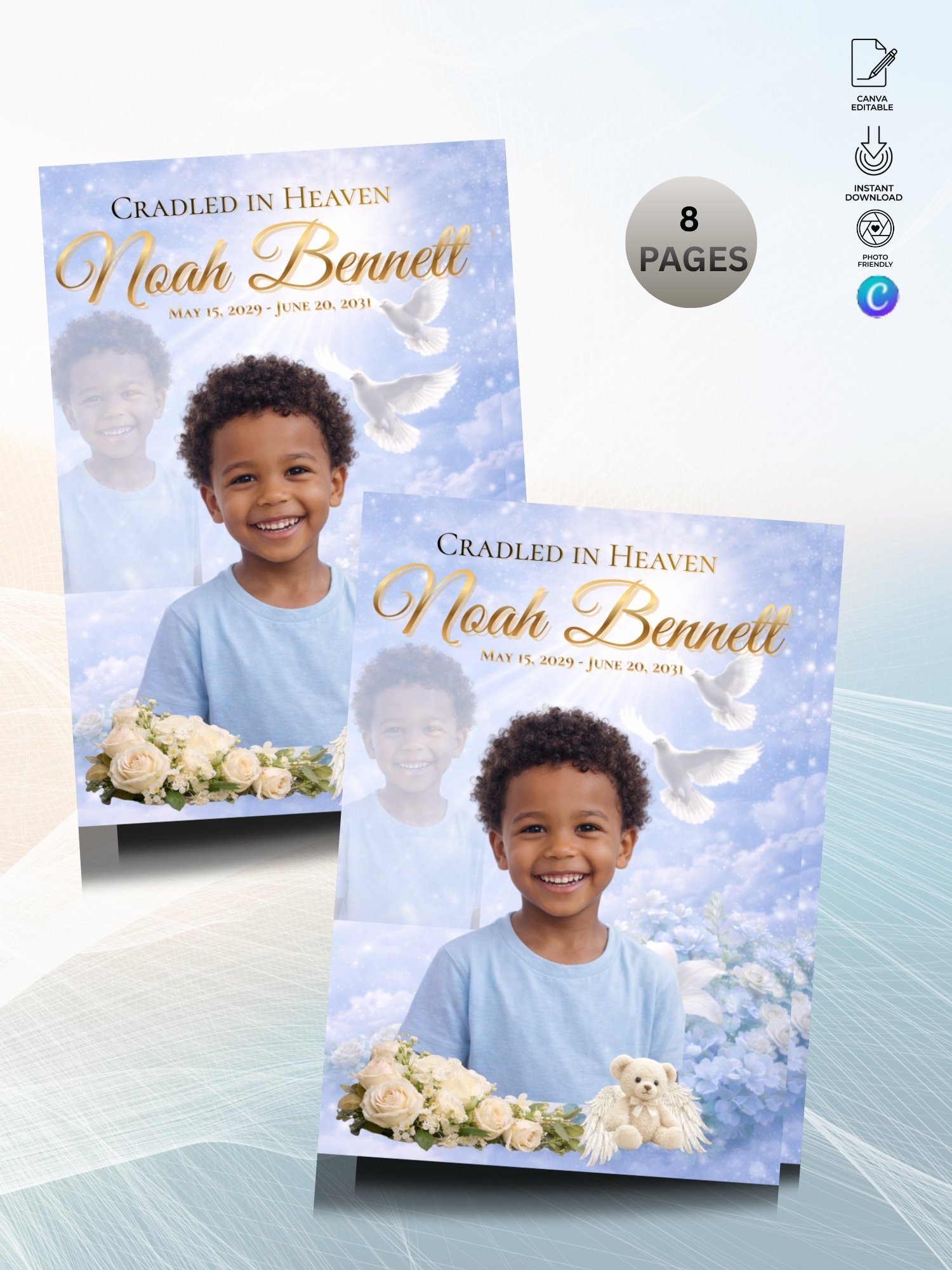 8-Page Tabloid Baby Celebration of Life Booklet - Large 17x11 Infant Funeral Program Template & 14in Legal Service (Canva) product image (7)