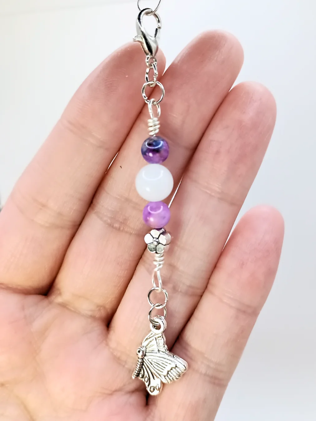 Butterfly Notebook Charm | Quartz & Purple Crystal, Silver-Tone | Stitch Marker | Zipper Pull product image (3)