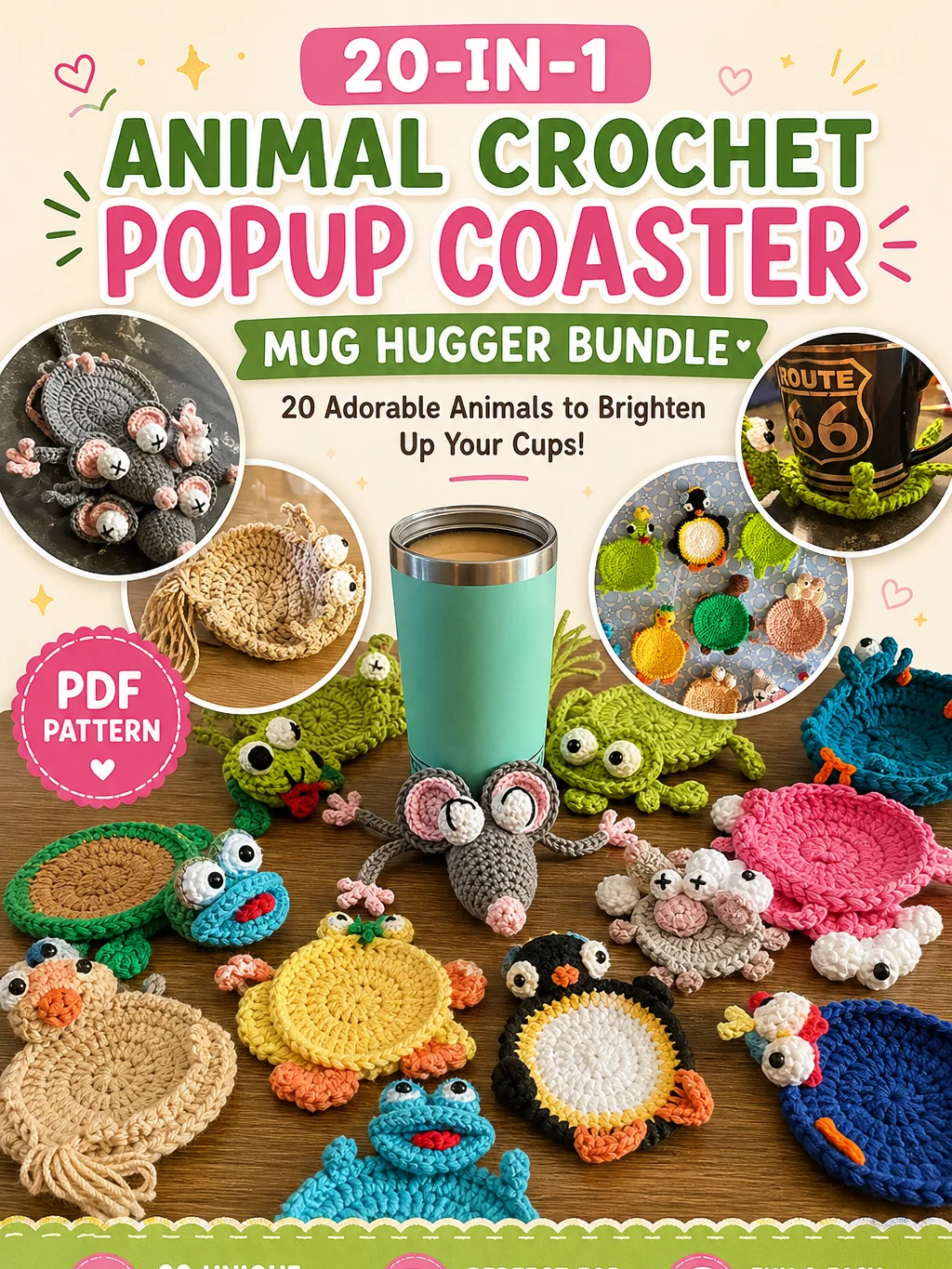 20-in-1 Animal Crochet Popup Coaster Patterns PDF product image (1)