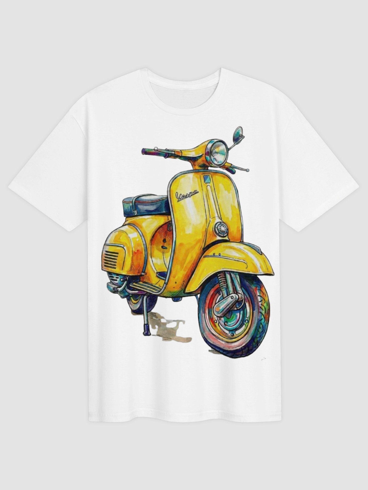 Yellow Vintage Scooter T-Shirt | Retro Italian Street Ride Graphic | 70s European Urban Culture Apparel product image (2)