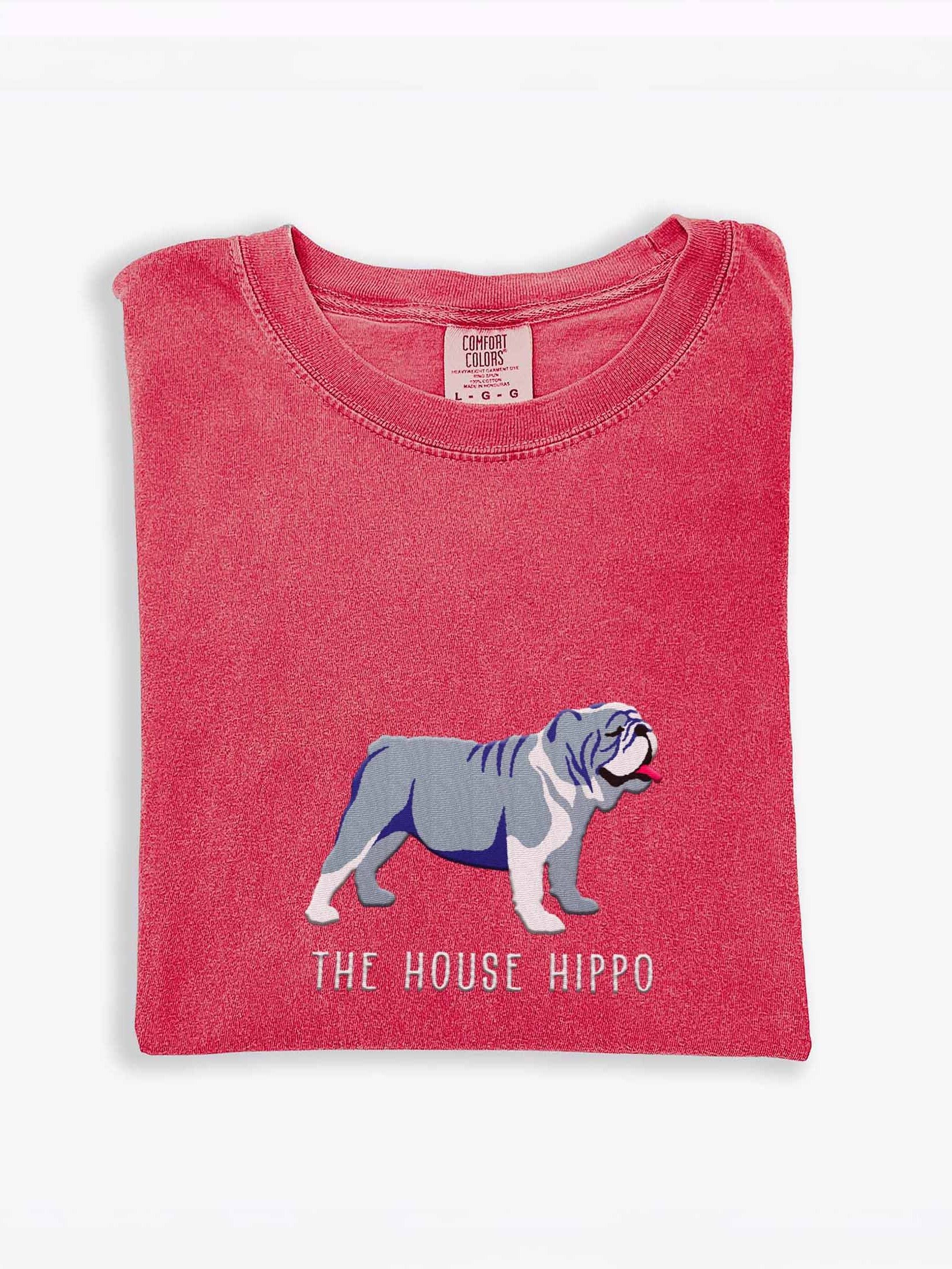 The House Hippo T-Shirt(Embroidered) of an English Bulldog(Blue & White) product image (1)