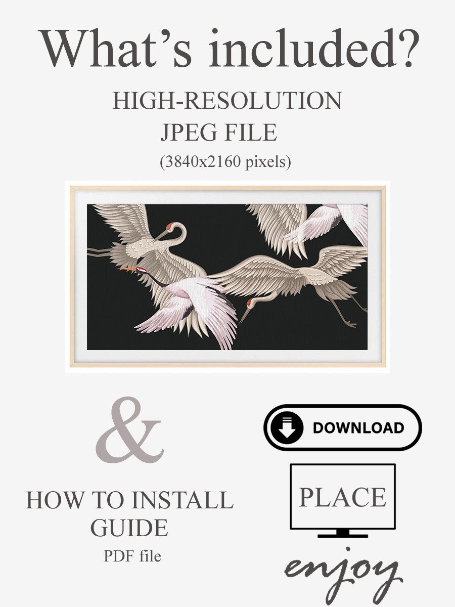 Samsung Frame TV Art Watercolor Japanese Flying Cranes Painting Screensaver Digital TV Background product image (4)