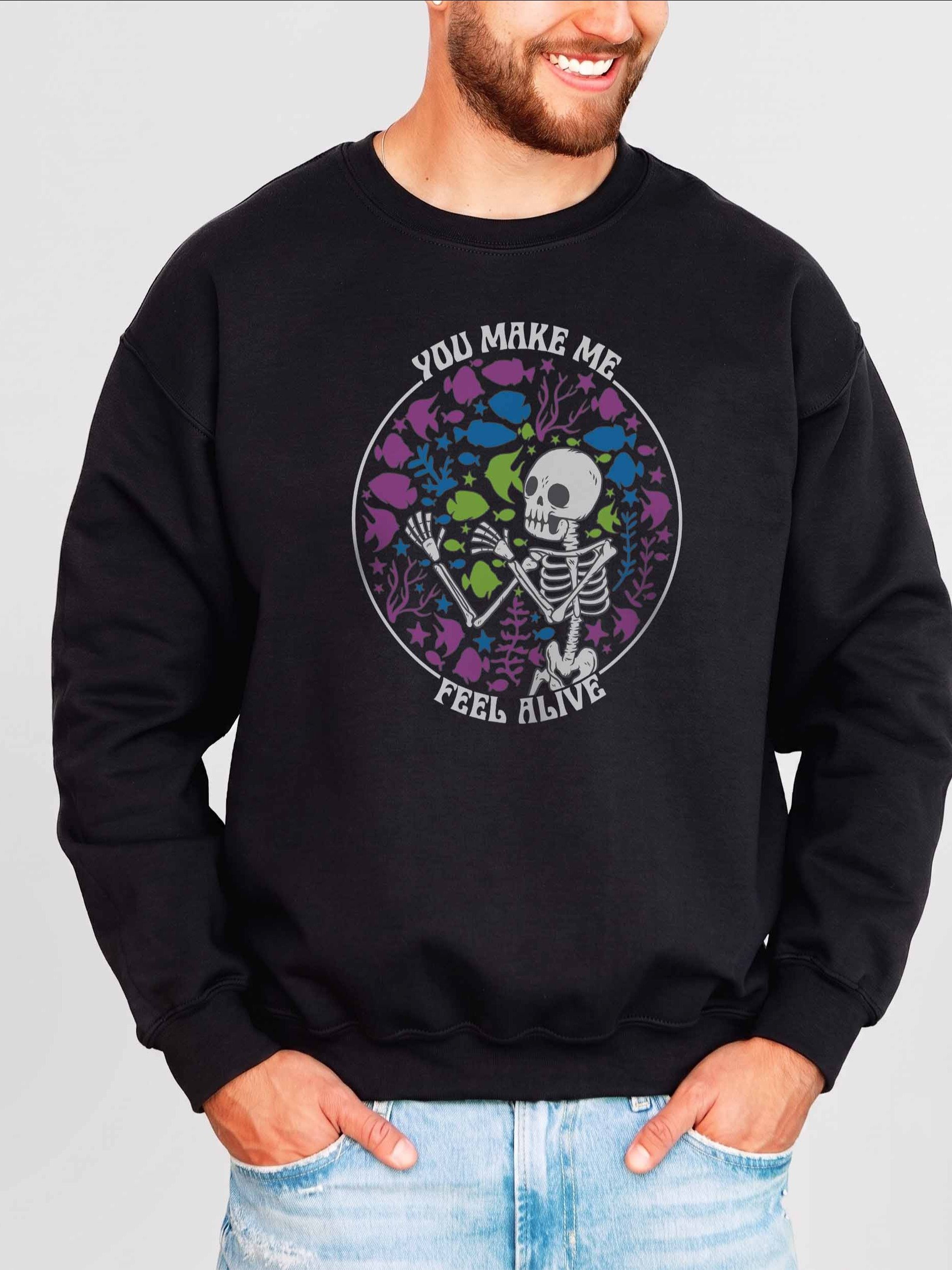 You Make Me Feel Alive Reef Tank Sweatshirt – Funny Skeleton Aquarium Lover Sweatshirt product image (2)