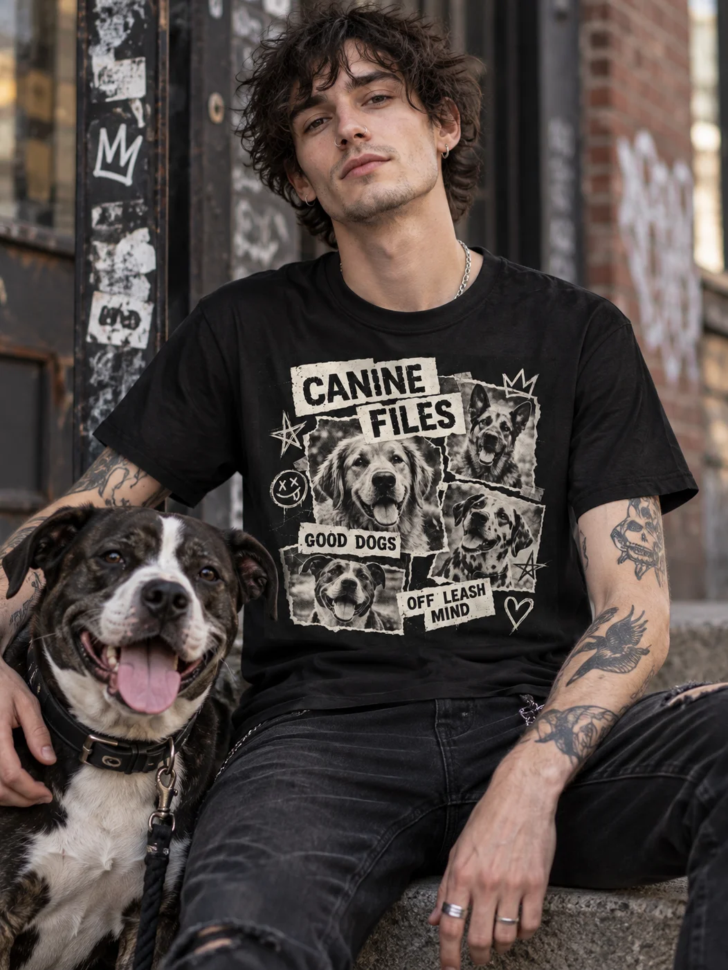 Dog Lover Graphic T-Shirt | Punk Zine Dog Shirt | Vintage Black Dog Tee | Streetwear Dog Lover Shirt product image (1)