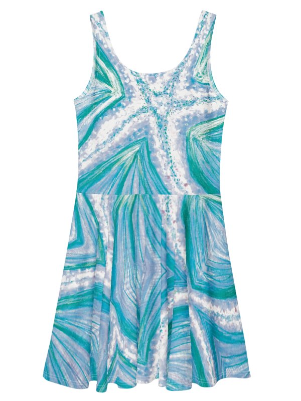 Bright Cyan Starfish Skater Dress | Ocean-Inspired Sleeveless Fit & Flare Dress | Monique Faella Designs™ product image (11)