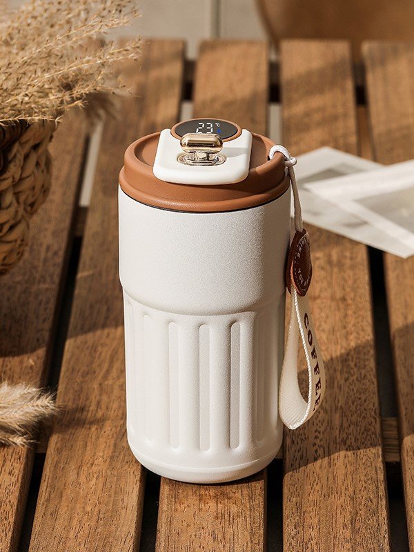 Smart Coffee Tumbler with LED Temperature Display - Insulated Leak-Proof Travel Mug with Wrist Strap - Modern Aesthetic Stainless Steel Thermal Cup product image (5)