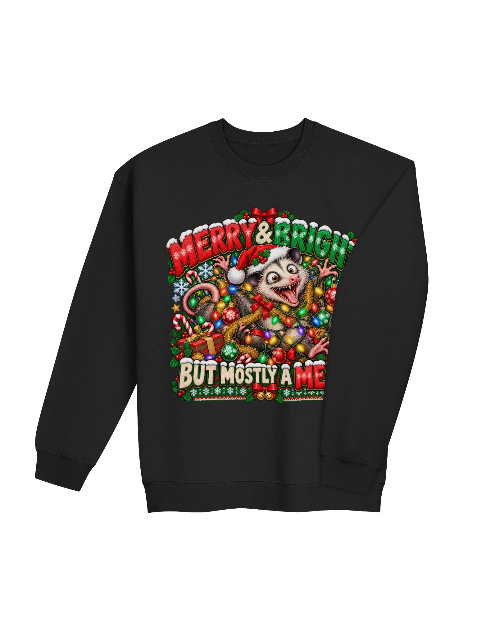 Merry & Bright but Mostly a Mess | Funny Possum Ugly Christmas Sweatshirt product image (4)