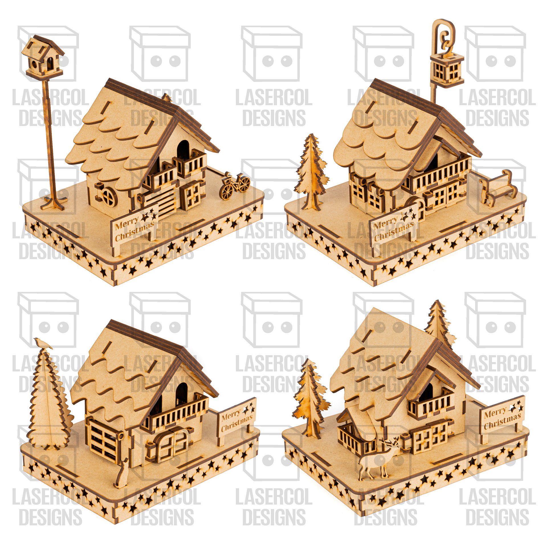Christmas Houses (4 Styles) - Laser Cut Files product image (4)