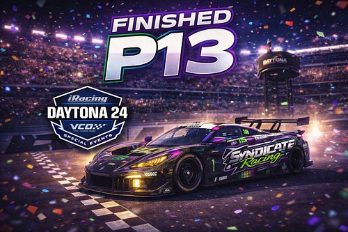 Daytona 24 complete. 🏁
GT3 team brings it home P13 after a long one at Daytona.

Between iRacing server issues and a meatball...