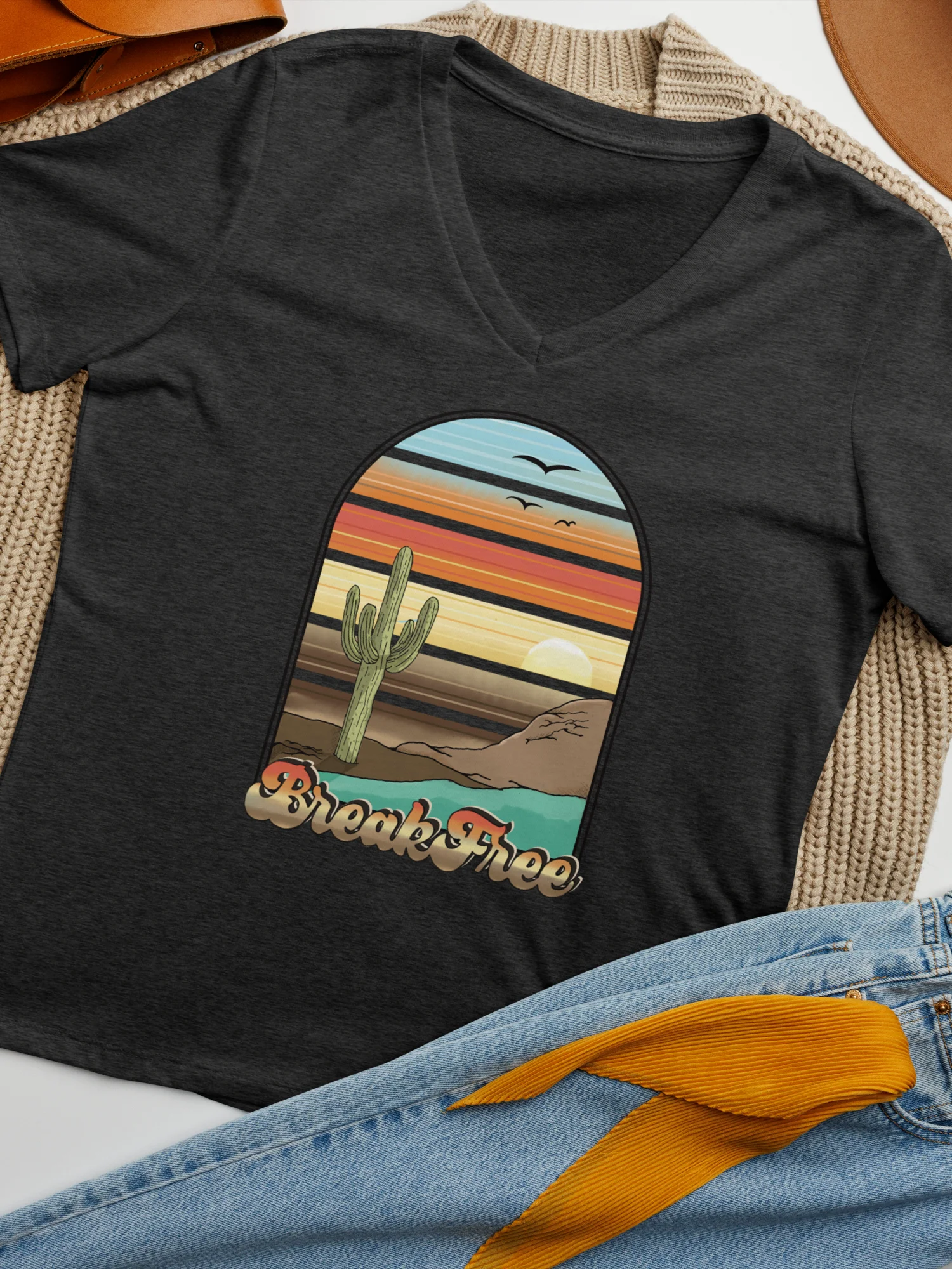 Women's Relaxed V-Neck T-Shirt - Break Free Cactus product image (2)