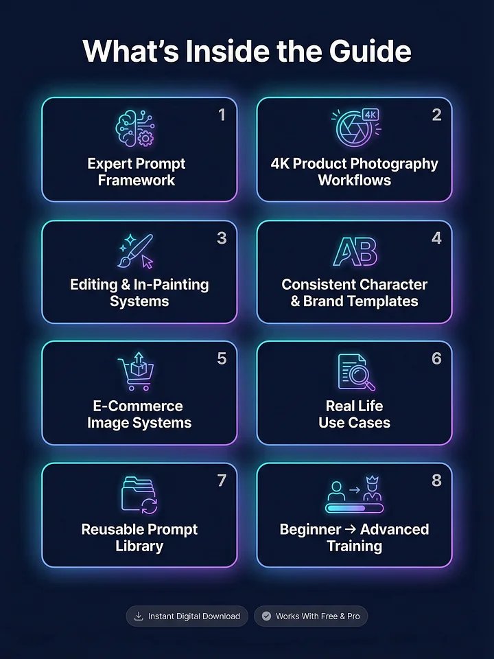 Ultimate Nano Banana Pro Guide | Expert Workflows, Templates & Nano Banana Prompts Pack product image (2)