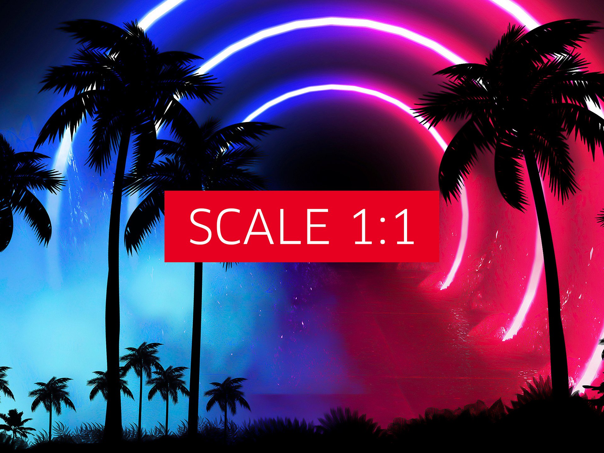 Neon landscape: Palms & Arc [synthwave/vaporwave/cyberpunk] — Aesthetic retrowave poster product image (5)