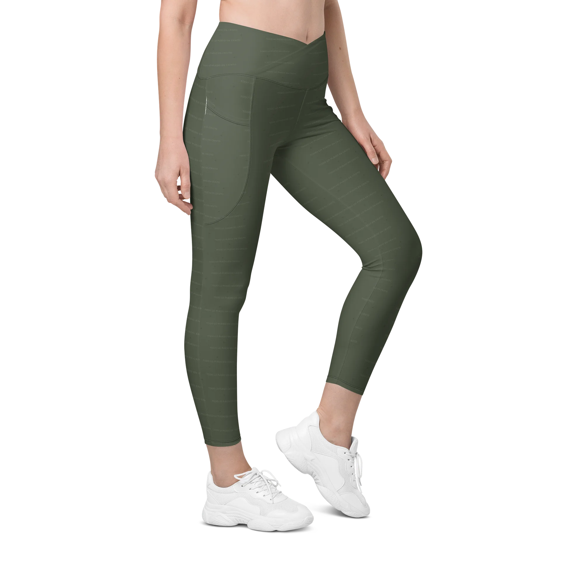 Crossover Leggings with Pockets — Women Who Lift (Olive) product image (9)