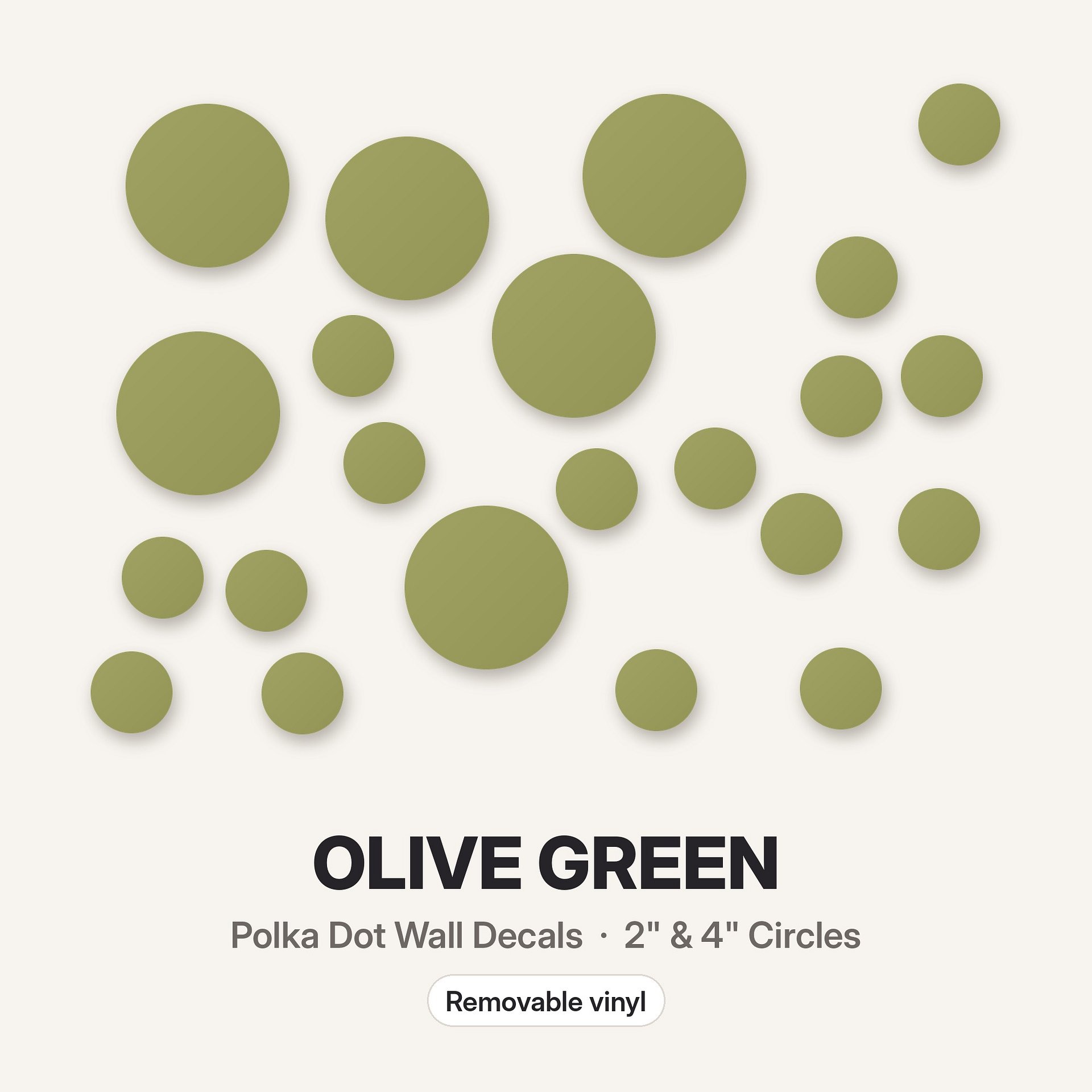 Olive Green Polka Dot Wall Decals, 2" and 4" Vinyl Circle Stickers, Removable Dot Decals for Nursery, Kids Room, Playroom product image (3)