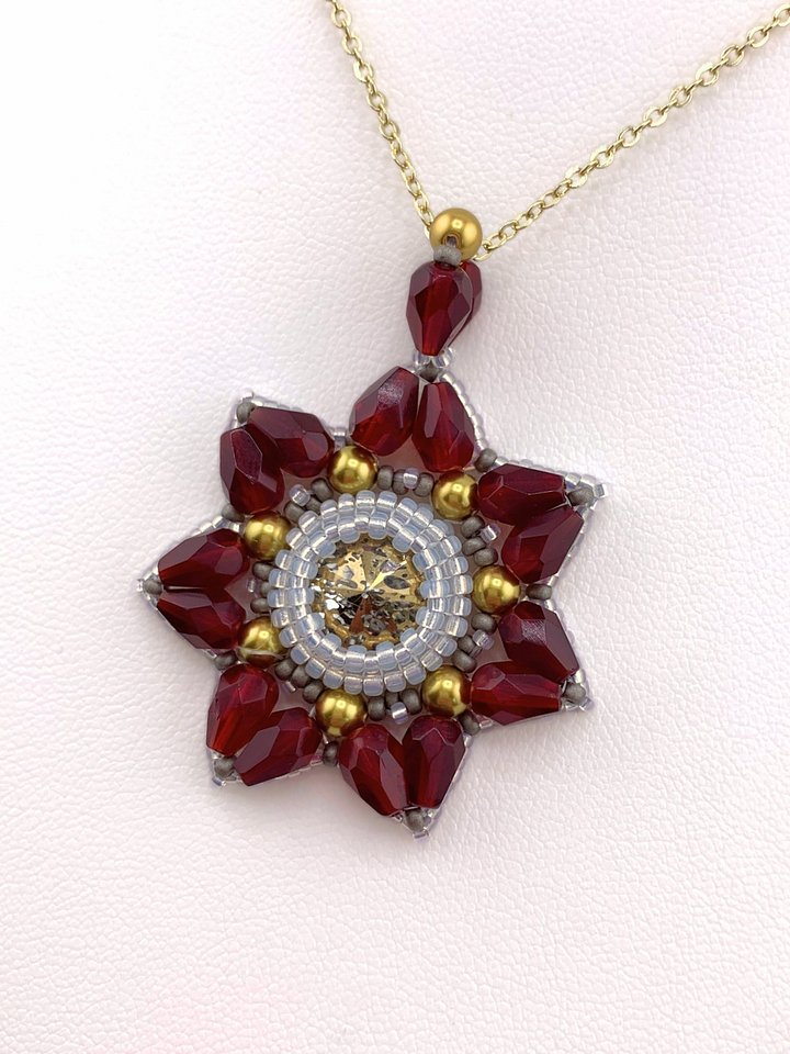 Floral Reflection Beaded Pendant - Red/Gold product image (2)