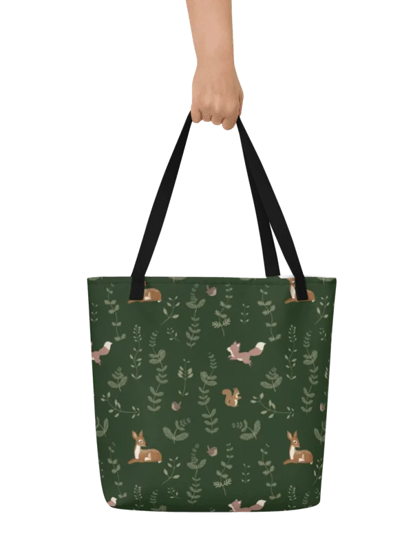 FOX AND DEER WOODLAND TOTE BAG GREEN product image (4)