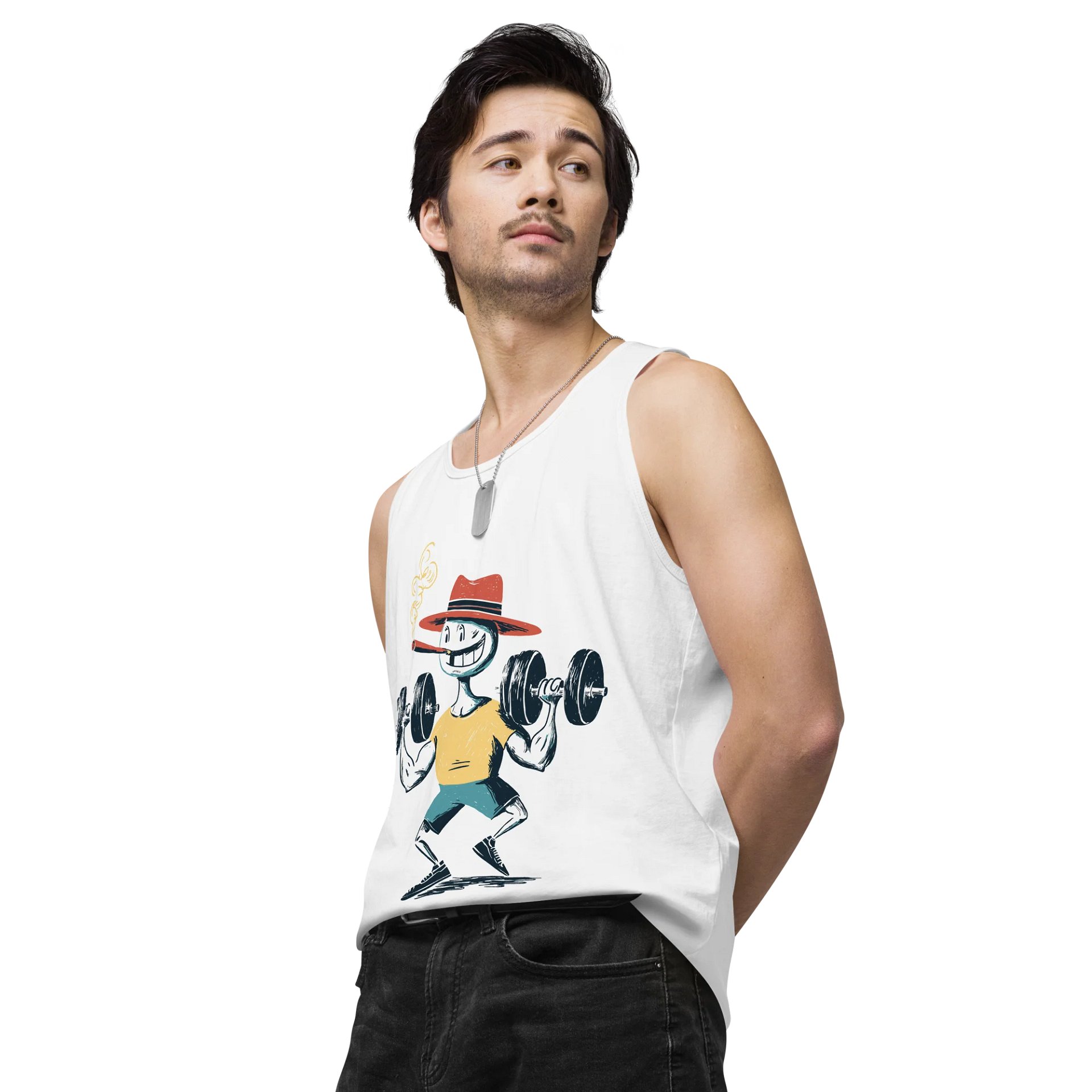 Strong & Smokin’ – Retro Gym Cartoon Tank Top product image (4)