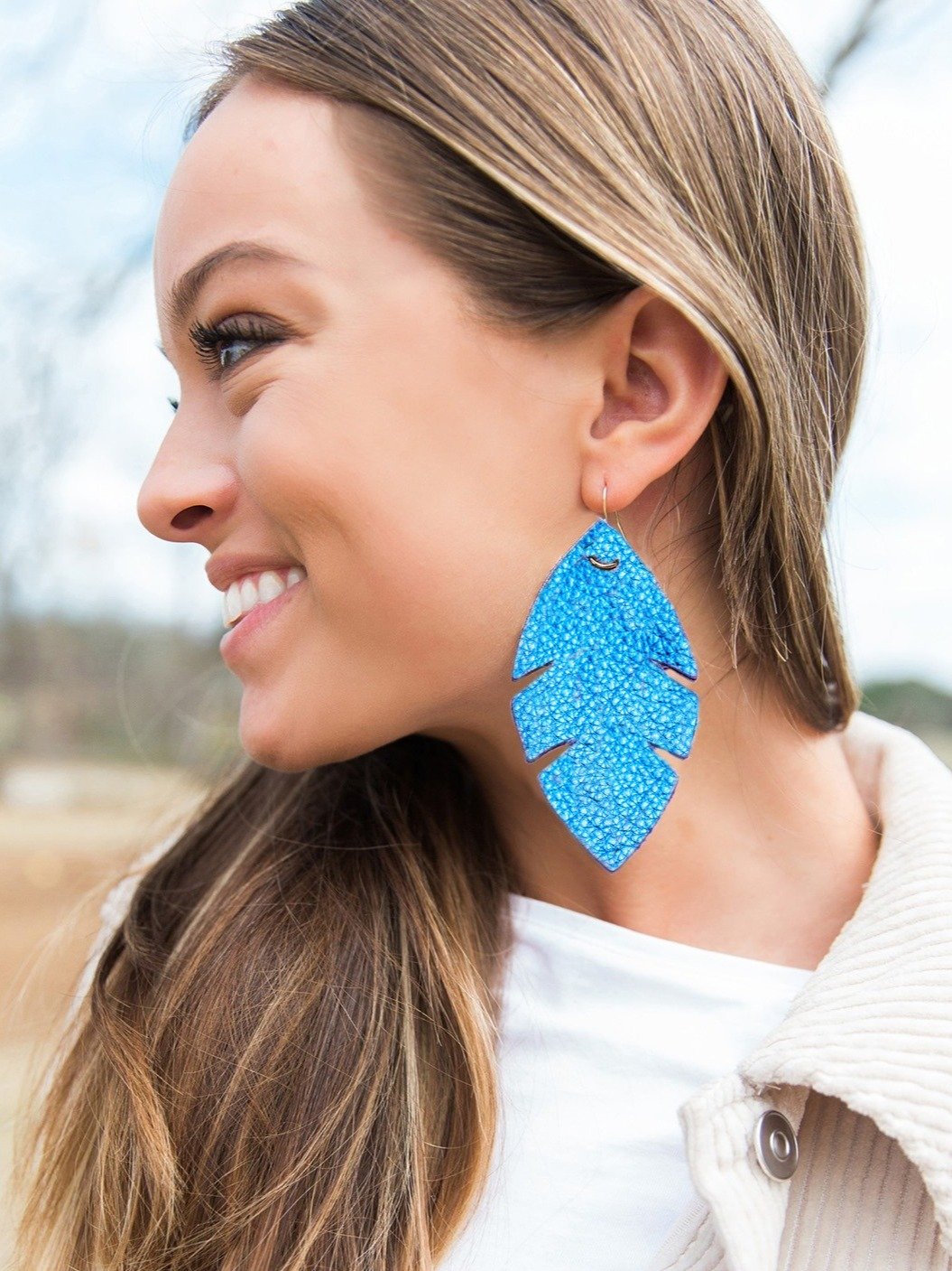 Blue Palm Leather Earrings product image (1)