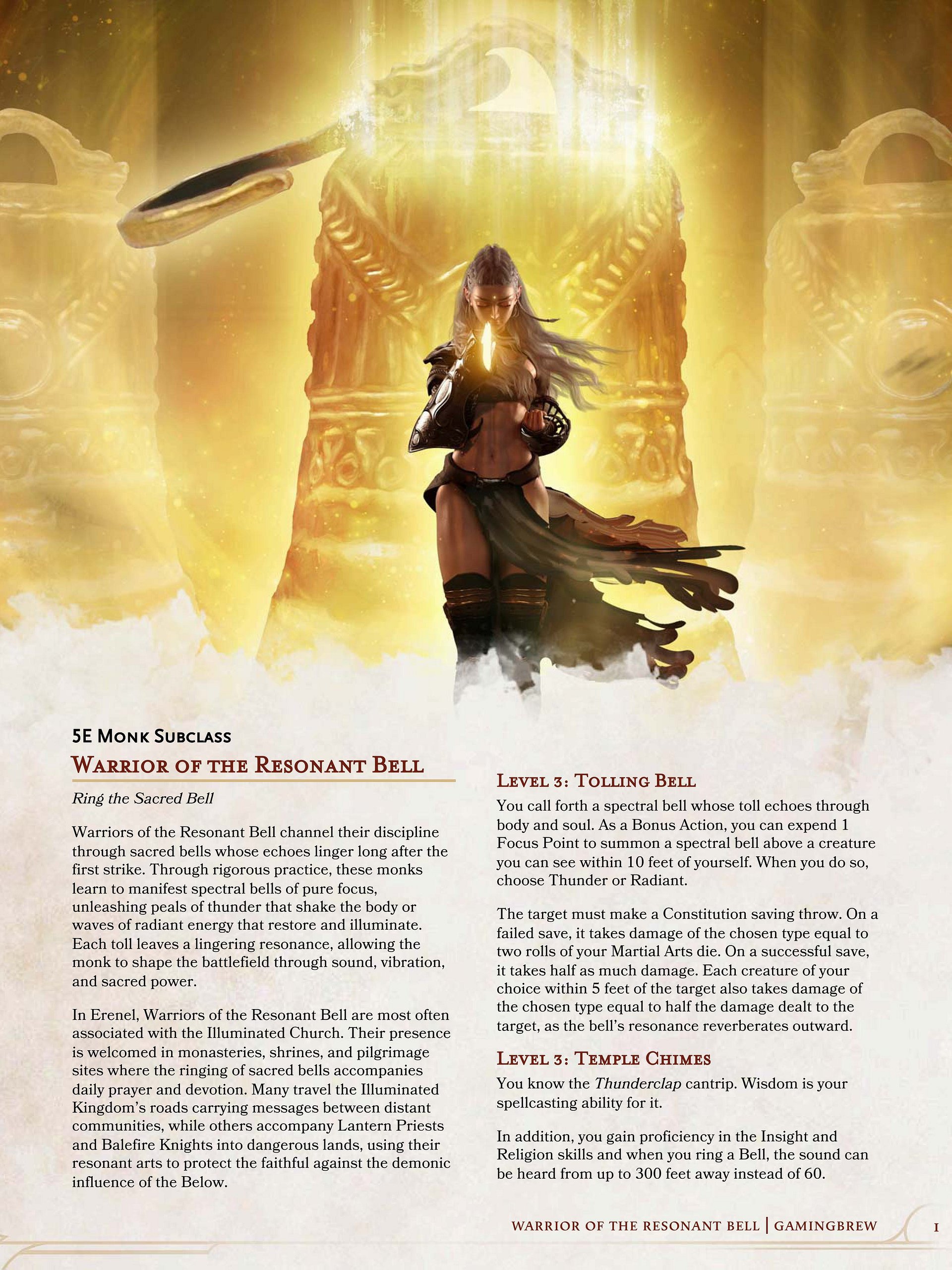 Warrior of the Resonant Bell | 5.5E Monk Subclass product image (2)
