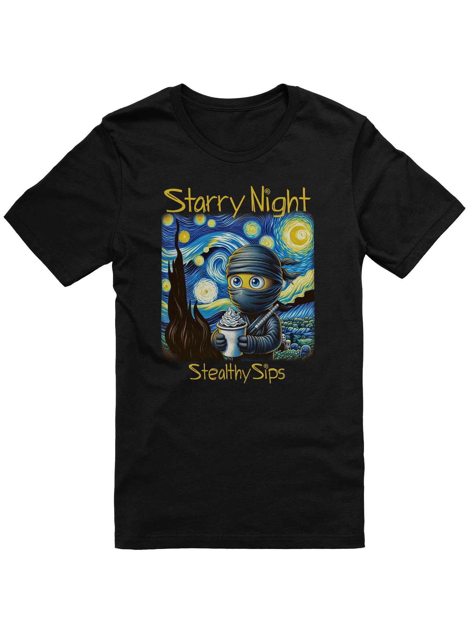 Starry Night Ninja Coffee T-Shirt – Funny Stealthy Sips Parody Tee product image (1)