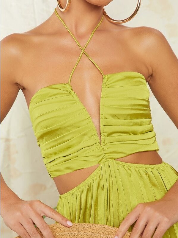 ADLEST Cut Out Waist Pleated Tie Satin Dress product image (2)