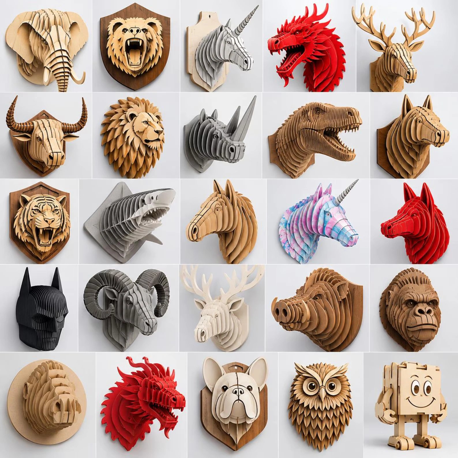 65+ 3D Animal Head Laser Cut Bundle | Wooden Wall Art SVG, DXF & AI Files product image (2)
