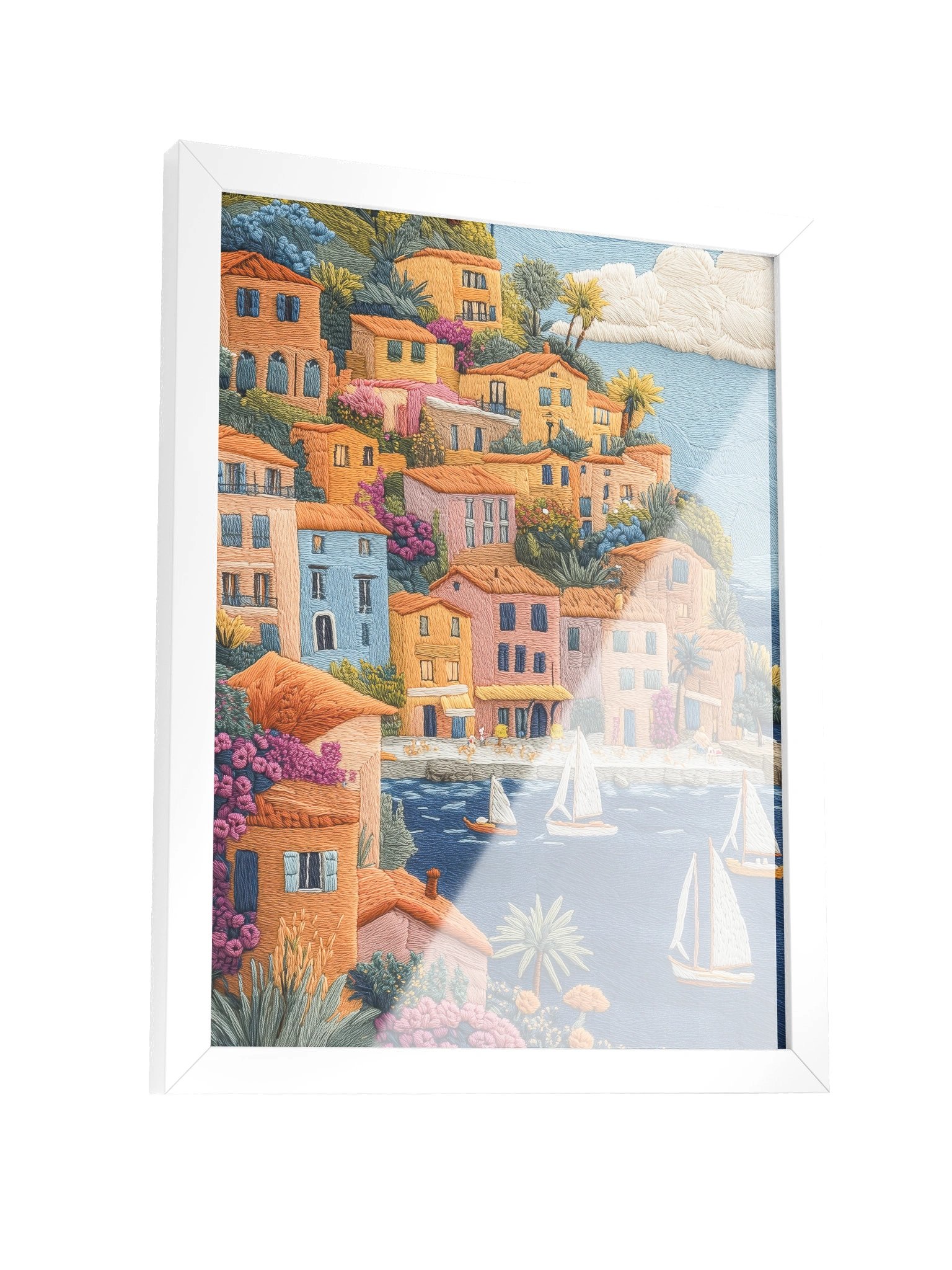 Somewhere on the French Riviera | Embroidery-Style Wall Art — Framed Print product image (19)