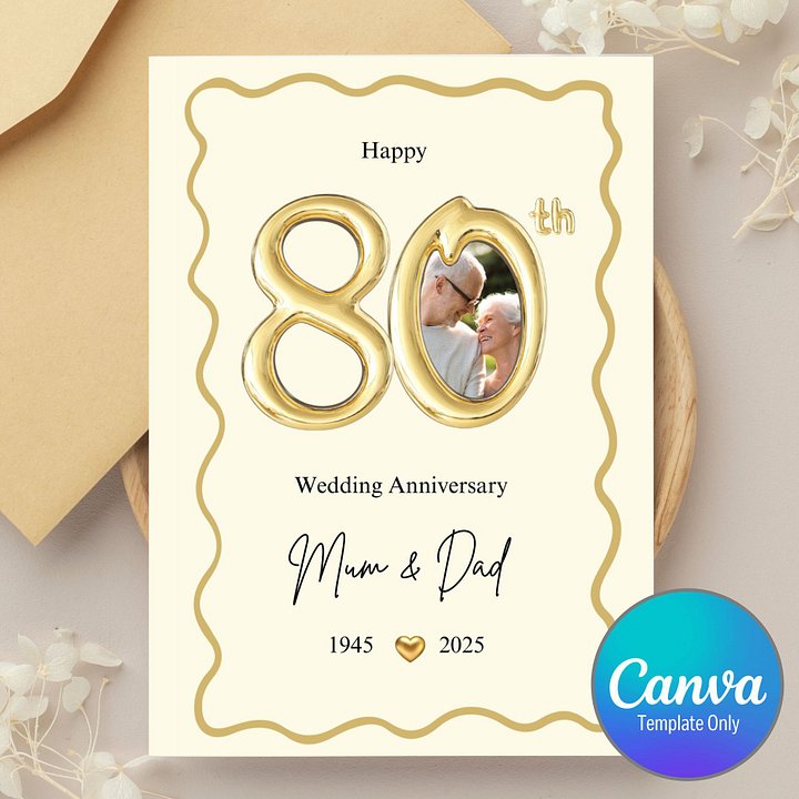 80th Year Wedding Anniversary Photo Card For Parents Template product image (1)