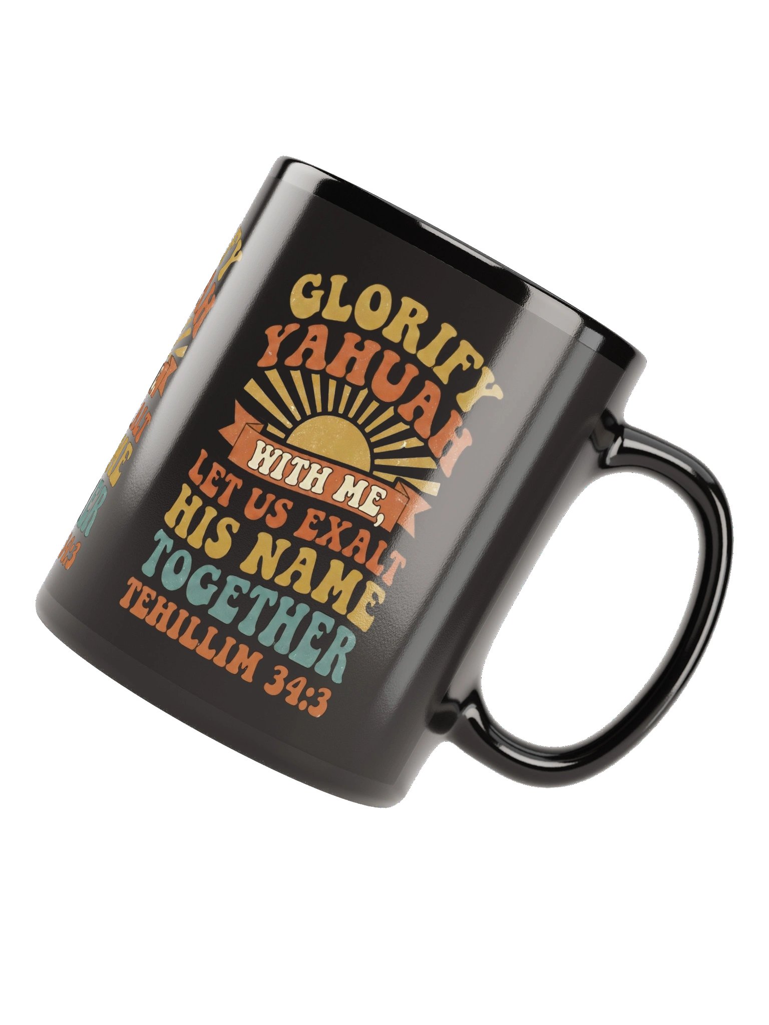 Glorify YAHUAH With Me Black Glossy Mug | Tehillim 34:3 Scripture Cup product image (4)