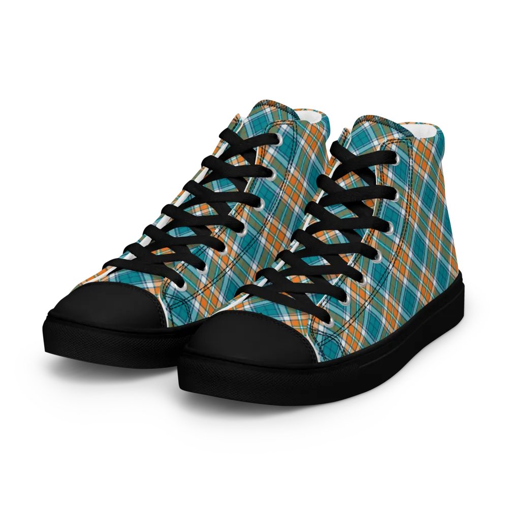 Turquoise and Orange Sporty Plaid Men's High Top Shoes product image (2)