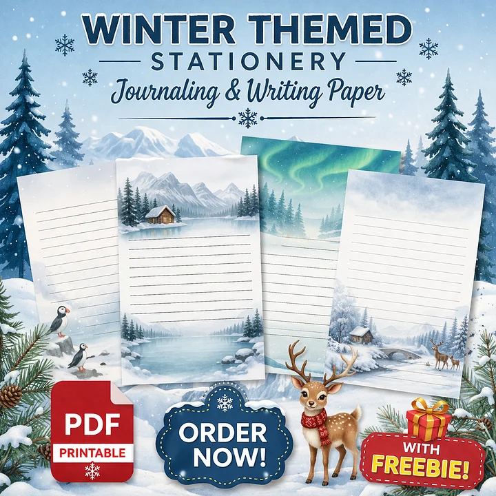 Set of 30 Winter-Themed Printable Stationery Pages | A4 Digital Download PDF + Freebies product image (1)