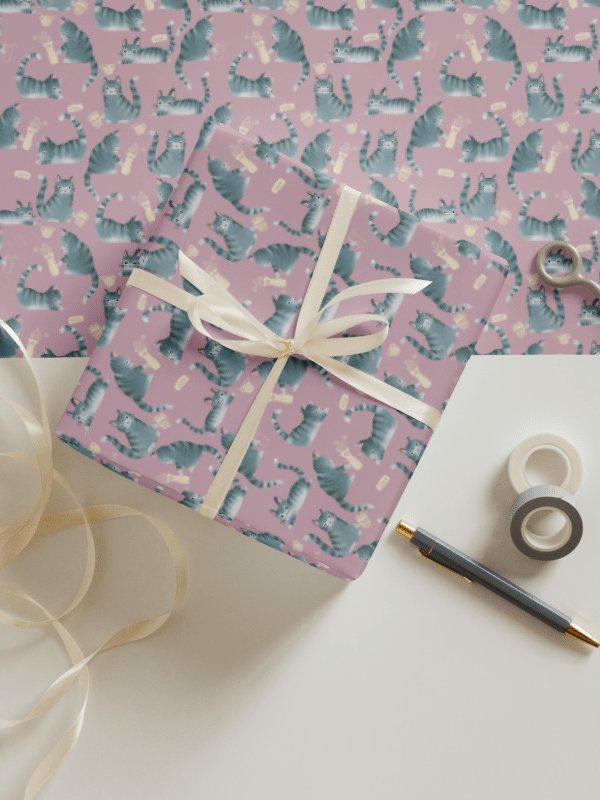 Bad Grey Tabby Cats Knocking Stuff Over Wrapping Paper, 3 Pack product image (1)