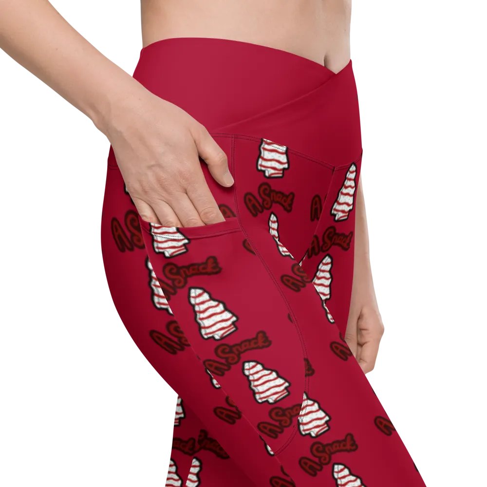Vanilla Holiday Snack Cake All-Over Print Red Crossover Leggings with Pockets product image (7)