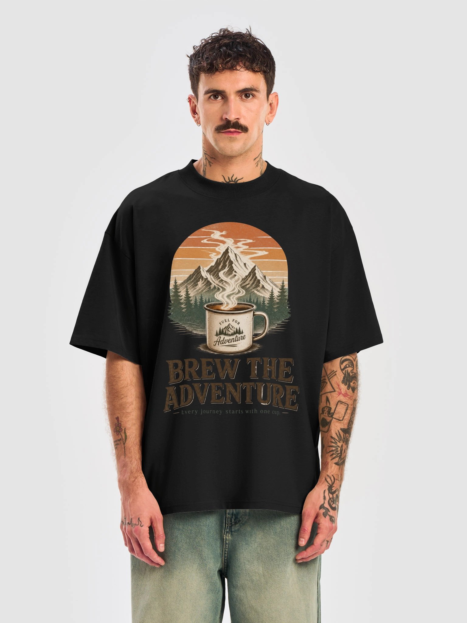 BREW THE ADVENTURE Graphic T-Shirt | Premium Outdoor Coffee Shirt | Vintage Camping Tee | Unisex Adventure Streetwear | NOVYRRA product image (5)