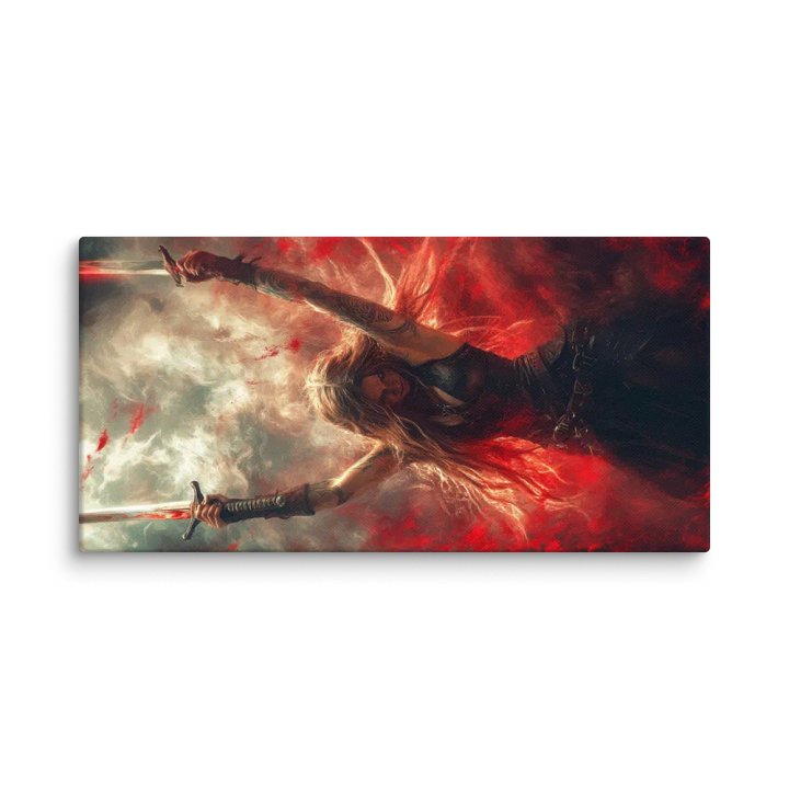Female warrior raising her 2 swords 01 - Canvas product image (1)