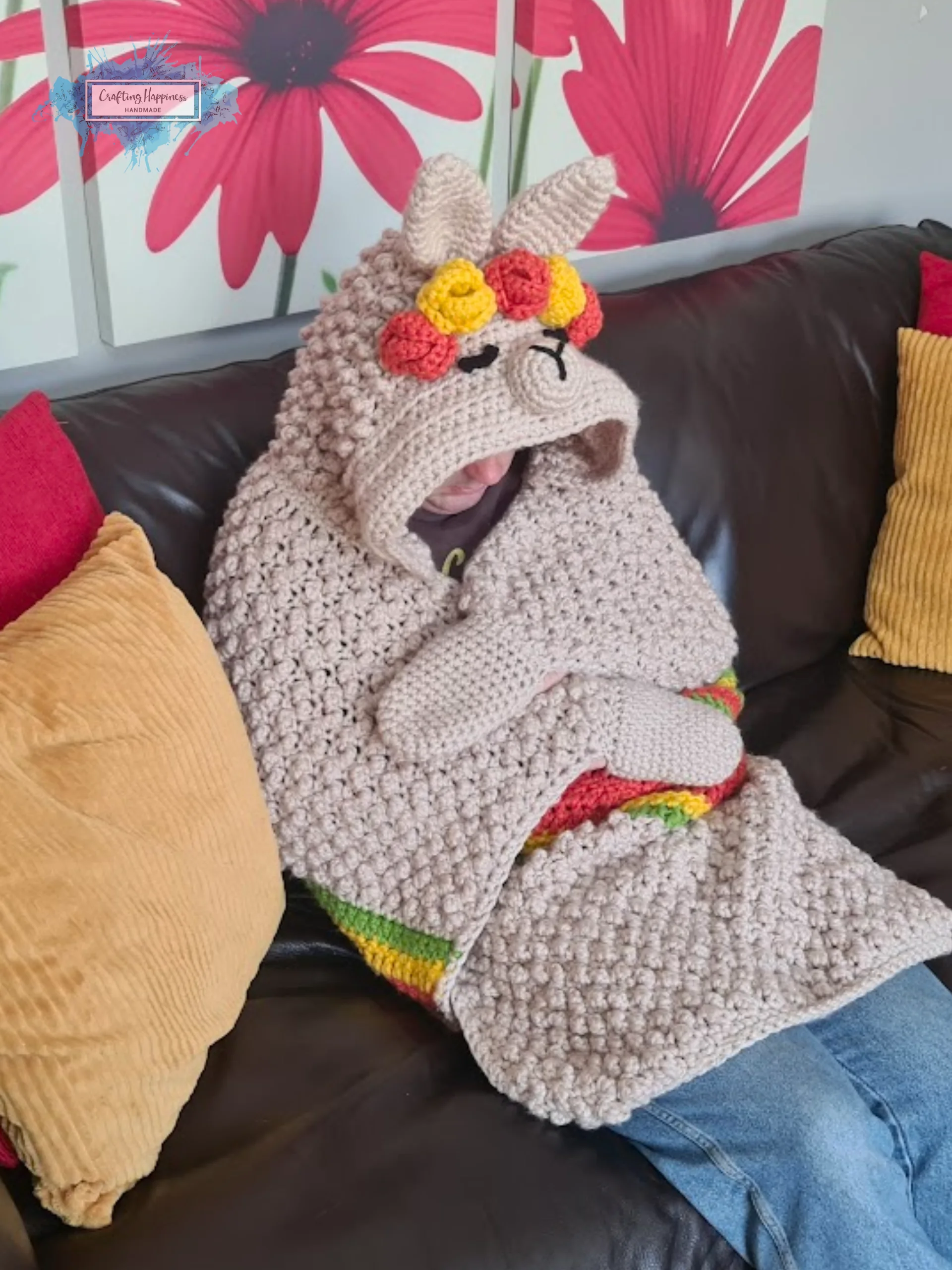 Llama Hooded Blanket Crochet Pattern | Wearable Alpaca Afghan (PDF) product image (4)
