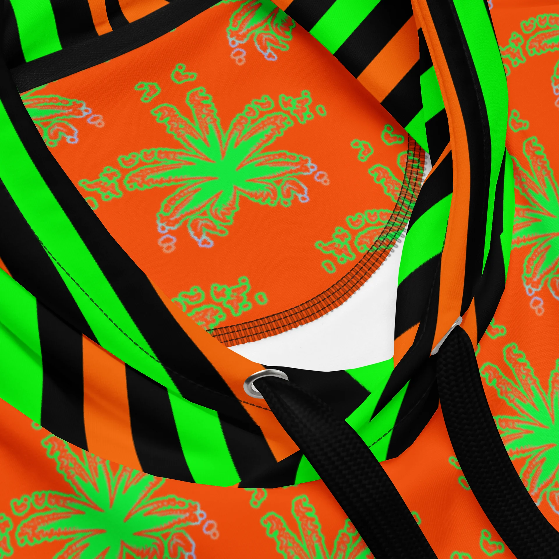 Weed Halloween Hoodie, Cannabis Circus Stripe Clowncore Clothing, Pot Leaf 420 Fall Festival Fashion, Black Orange Neon Green Stoner Clothes product image (9)
