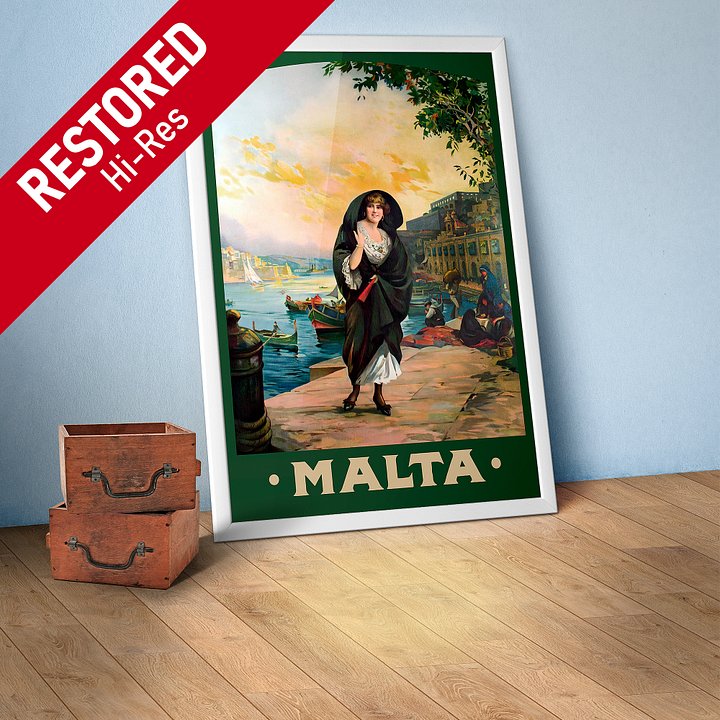 Malta, Valletta 1910s — retro travel poster, vintage travel print, retro travel wall art, retro wall art, triptych wall art product image (1)