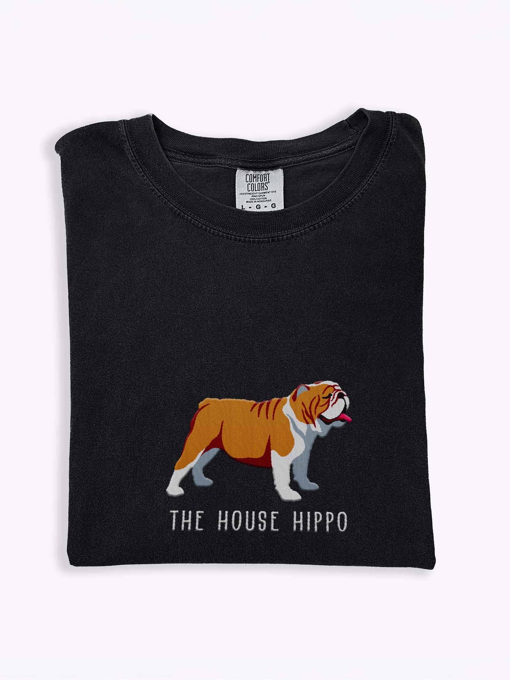 The House Hippo T-Shirt(Embroidered) of an English Bulldog(Brown & White) product image (1)