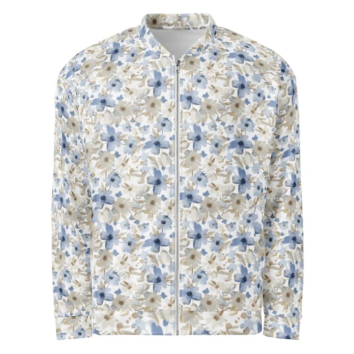 Blue Grey Flowers Bomber Jacket product image (1)