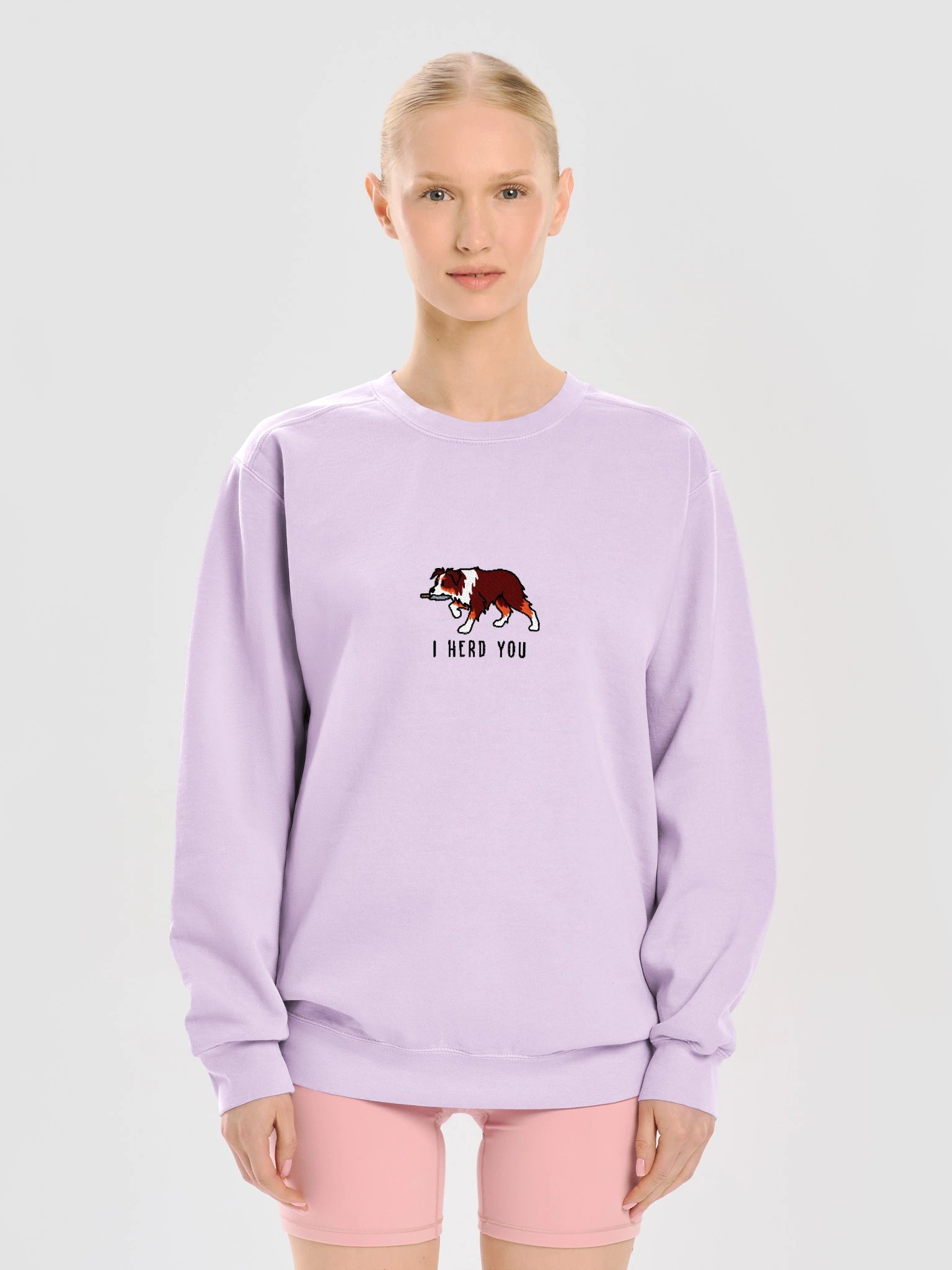 I Herd You Funny Chibi-Style Embroidered Premium Sweatshirt for Australian Shepherd(Red Tricolor) Owners product image (37)