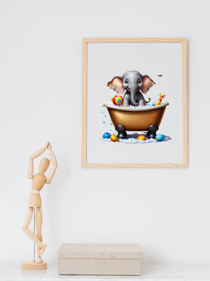 Baby Elephant Taking a Bath Kid Nursery Print Child Wall Art product image (2)