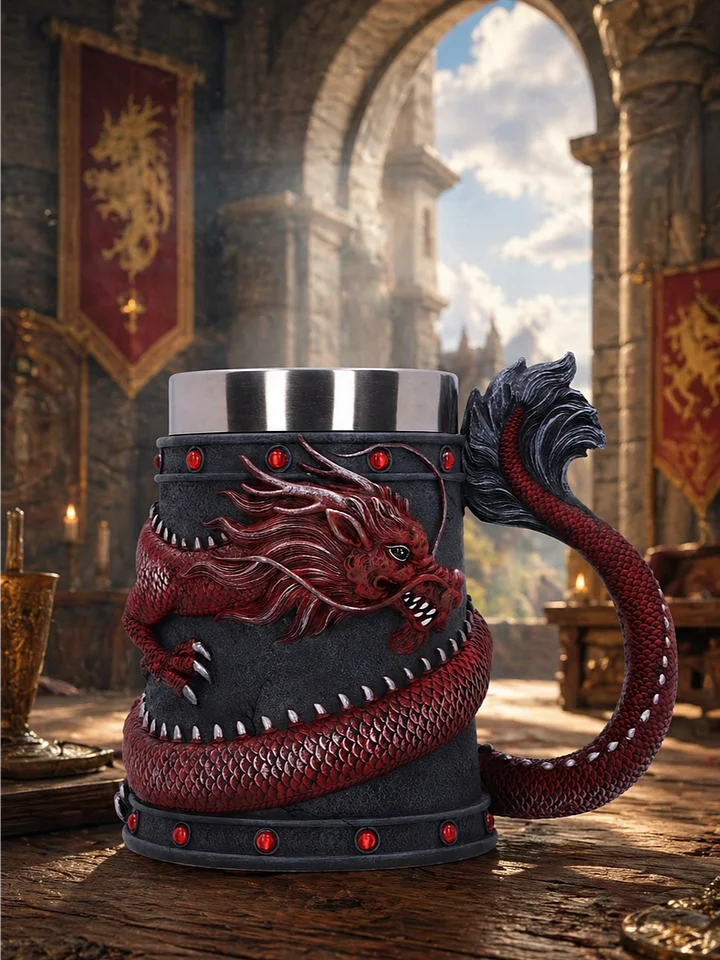 The Armored Kingdom Crimson Red Wrapped Dragon Mug-Eye Catching Design-Stainless Steel Interior product image (1)