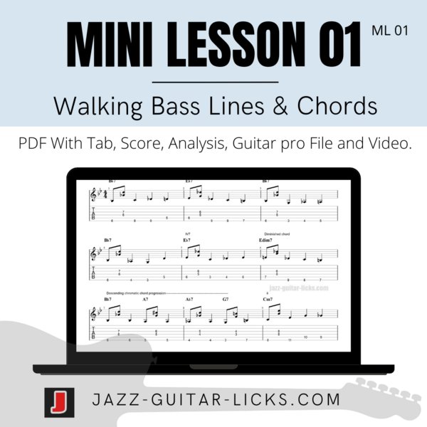 Mini Guitar Lesson (ML 01) – Walking Bass Lines & Chords: PDF, Tab, Video & Shapes product image (1)