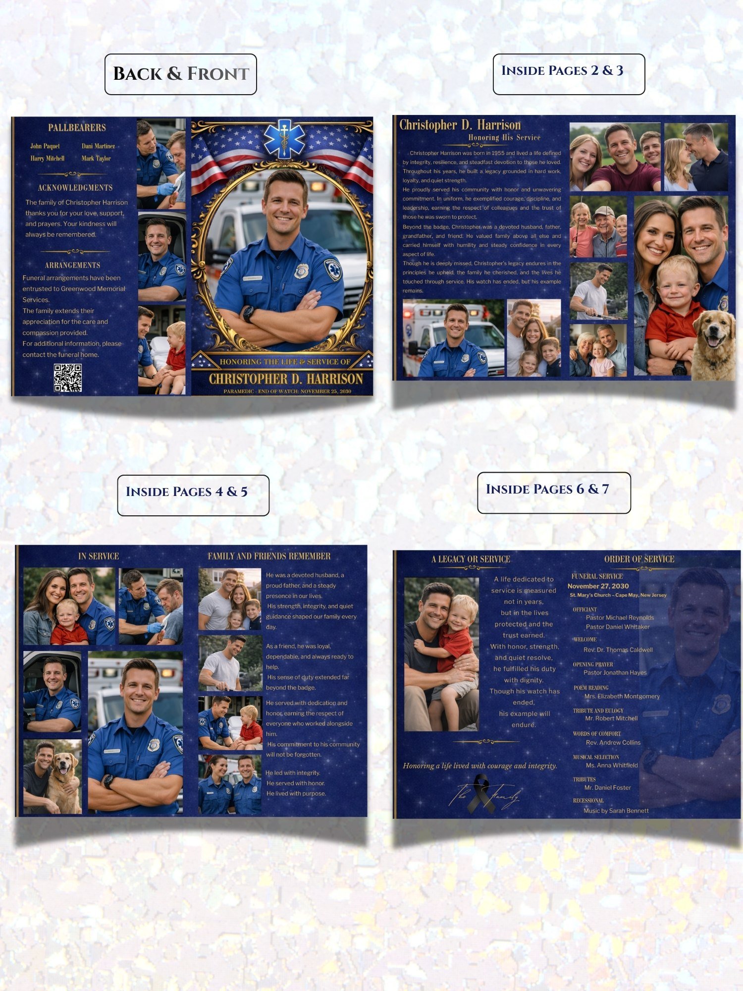 EMS & Paramedic Funeral Program Template | 8 Page Booklet Star of Life Memorial | Editable Tribute for First Responders product image (2)