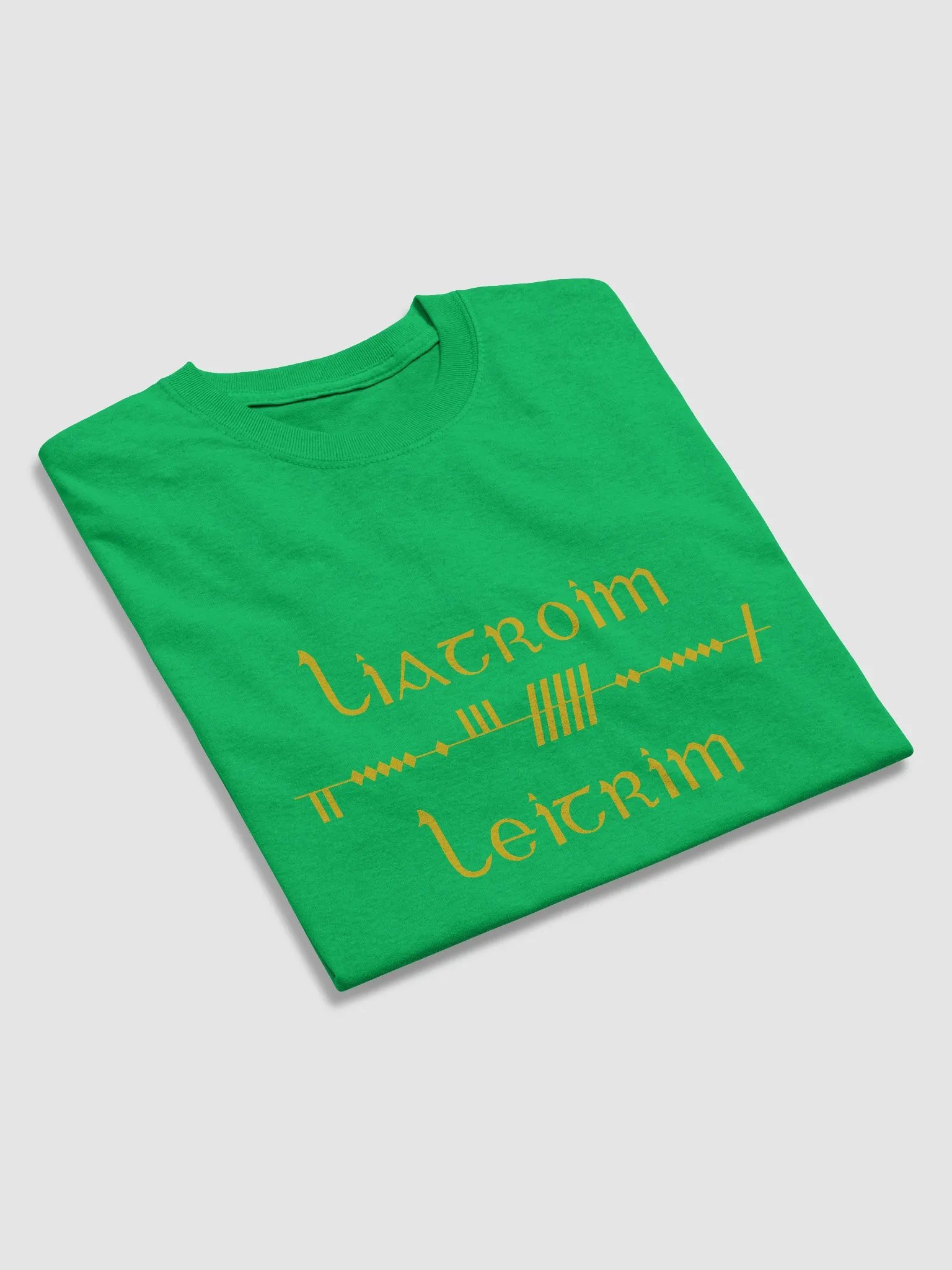 Leitrim/Liatroim Scholastic style Ogham green printed T-shirt product image (3)