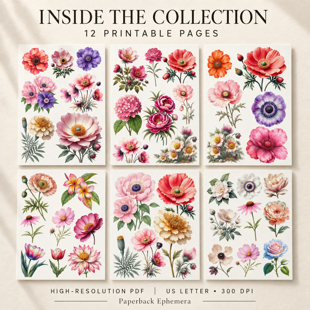 Vintage Floral Ephemera Book – 12 Printable Flower & Rose Collage Pages product image (2)