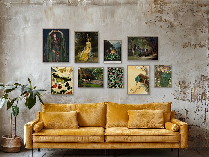 Yellow& Emerald Green Vintage Gallery Wall Set of 9 DIGITAL Prints product image (2)